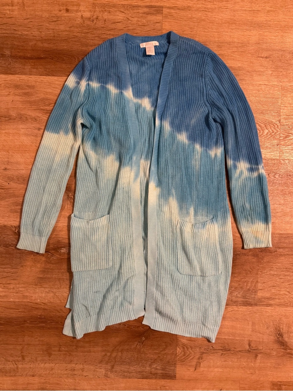 Design History Blue Tie Dye Long Cardigan S Coastal Boho Cloud Knit